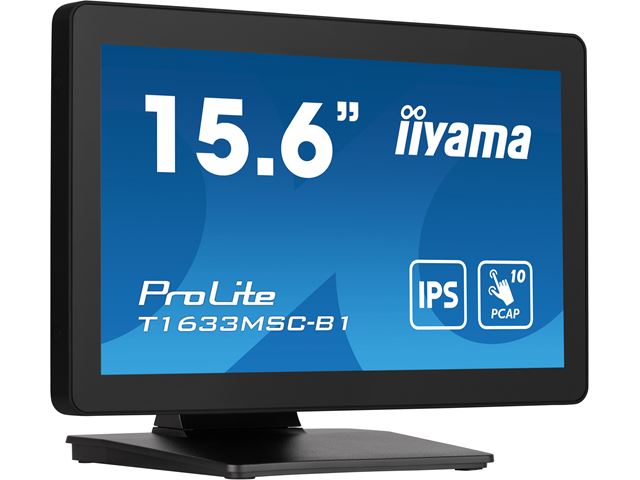 iiyama ProLite monitor T1633MSC-B1 15.6", IPS, Projective Capacitive 10pt touch, edge to edge glass, speakers, HDMI, DisplayPort, scratch resistant image 2