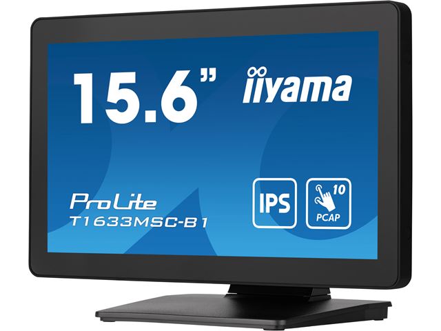 iiyama ProLite monitor T1633MSC-B1 15.6", IPS, Projective Capacitive 10pt touch, edge to edge glass, speakers, HDMI, DisplayPort, scratch resistant image 3