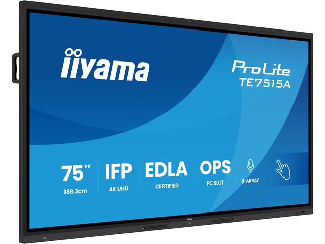 iiyama ProLite TE7515A-B2AG 75’’ Google EDLA Certified 4K Touchscreen, PIP, iiWare 21E with Android 14-EDLA, WiFi-6 with Bluetooth 5, 20W Subwoofer, with wall mount. image 1