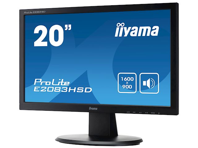 iiyama ProLite monitor E2083HSD-B1 20" 1600x900, Black, blur free, VGA, DVI image 2