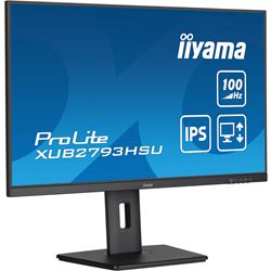iiyama ProLite monitor XUB2793HSU-B6, 27" 3-side borderless design, IPS, 100hz, Height Adjustable and pivot function, HDMI, DisplayPort, FreeSync, Flicker free thumbnail 3