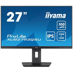 iiyama ProLite XUB2793QSU-B6 monitor, Height Adjustable, 3-side borderless, IPS, WQHD res, HDMI, DisplayPort, Flicker free and Blue light reducer, 100 hz, USB hub
