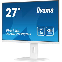 iiyama ProLite monitor XUB2797QSN-W1 27" IPS, White, WQHD, USB-C dock and RJ45 (LAN), Ultra Slim Bezel, HDMI, Display Port, Height Adjustable.  thumbnail 4