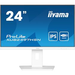 iiyama ProLite monitor XUB2497HSN-W2 24" IPS, White, Full HD, Ultra Slim Bezel, HDMI, Display Port, USB-C dock, Height Adjustable. 