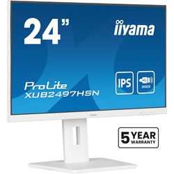 iiyama ProLite monitor XUB2497HSN-W2 24" IPS, White, Full HD, Ultra Slim Bezel, HDMI, Display Port, USB-C dock, Height Adjustable.  thumbnail 2