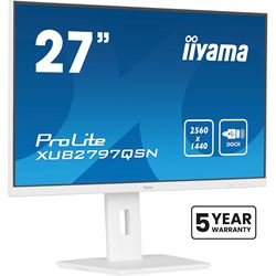iiyama ProLite monitor XUB2797QSN-W2 27" IPS, White, WQHD, USB-C dock and RJ45 (LAN), Ultra Slim Bezel, HDMI, Display Port, Height Adjustable.  thumbnail 2