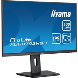iiyama ProLite monitor XUB2793HSU-B7, 27" 3-side borderless design, IPS, 100hz, Height Adjustable and pivot function, HDMI, DisplayPort, FreeSync, Flicker free thumbnail 1