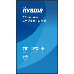 iiyama ProLite LH7564UHS-B1AG 75" Digital Signage, IPS, 4K, 24/7, USB-C, HDMI, Landscape/Portrait, iiSignage², Android 14 OS and FailOver thumbnail 1