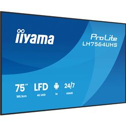 iiyama ProLite LH7564UHS-B1AG 75" Digital Signage, IPS, 4K, 24/7, USB-C, HDMI, Landscape/Portrait, iiSignage², Android 14 OS and FailOver thumbnail 2