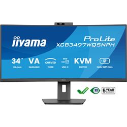 iiyama ProLite curved monitor XCB3497WQSNPH-B1 34" VA curved ultra-wide screen with KVM Switch, LAN and USB-C Dock, built-in Windows Hello camera and mic HDMI and Height Adjustment thumbnail 0