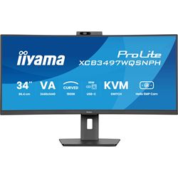 iiyama ProLite curved monitor XCB3497WQSNPH-B1 34" VA curved ultra-wide screen with KVM Switch, LAN and USB-C Dock, built-in Windows Hello camera and mic HDMI and Height Adjustment thumbnail 1