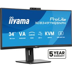 iiyama ProLite curved monitor XCB3497WQSNPH-B1 34" VA curved ultra-wide screen with KVM Switch, LAN and USB-C Dock, built-in Windows Hello camera and mic HDMI and Height Adjustment thumbnail 2