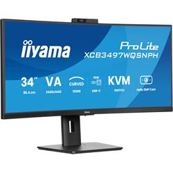 iiyama ProLite curved monitor XCB3497WQSNPH-B1 34" VA curved ultra-wide screen with KVM Switch, LAN and USB-C Dock, built-in Windows Hello camera and mic HDMI and Height Adjustment thumbnail 3