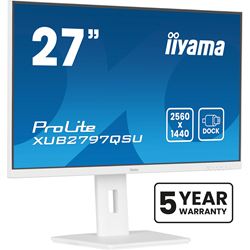 iiyama ProLite monitor XUB2797QSU-W2 27" White, IPS, WQHD, 100hz refresh rate, Ultra Slim Bezel, HDMI, Display Port, Height Adjustable.  thumbnail 2