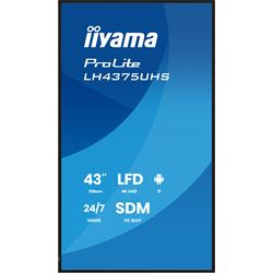 iiyama ProLite monitor LH4375UHS-B2AG 43", Digital Signage, IPS, HDMI, DisplayPort, 4K, 24/7, Landscape/Portrait, Media Player, Intel® SDM-S slot, Wifi, Anti-Glare thumbnail 1