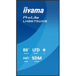 iiyama ProLite LH8675UHS-B2AG 86", 24/7, 4K, IPS, HDMI, landscape/portrait, Wifi, Android OS, signal FailOver, 500cd/m² high brightness, Anti-Glare thumbnail 1