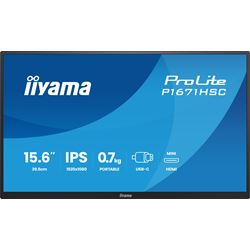 iiyama ProLite P1671HSC-B1 15.6″ IPS portable Full HD IPS monitor with USB‑C, built‑in speakers & leather cover