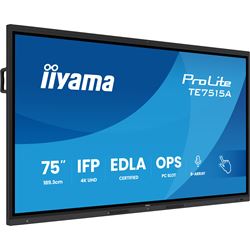 iiyama ProLite TE7515A-B1AG 75’’ Google EDLA Certified 4K Touchscreen, iiWare 21E with Android 14-EDLA, PIP, WiFi-6 with Bluetooth 5, 20W Subwoofer, with wall mount. thumbnail 1