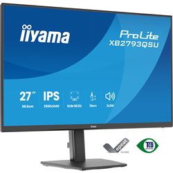 iiyama ProLite monitor XB2793QSU-B1 Height Adjustable ergonoic stand, 27" IPS, 75Hz, Black, 4-side slim bezel and QHD Res 2560×1440, HDMI, Display Port, USB Hub thumbnail 3