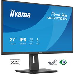 iiyama ProLite monitor XB2797QSN-B1 27" IPS, WQHD, USB-C dock and RJ45 (LAN), Ultra Slim Bezel, HDMI, Display Port, Height Adjustable.  thumbnail 3