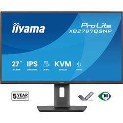 iiyama ProLite monitor XB2797QSNP-B1 27" IPS, WQHD, KVM Switch, USB-C dock with 96W pwer delivery and RJ45 (LAN), Ultra Slim Bezel, HDMI, Display Port, Height Adjustable thumbnail 0