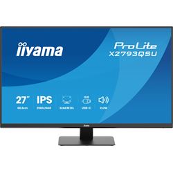 iiyama ProLite monitor X2793QSU-B1, 27" IPS, 75Hz, Black, 4-side slim bezel and QHD Res 2560×1440, HDMI, Display Port, USB Hub thumbnail 1