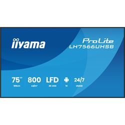 iiyama ProLite monitor LH7566UHSB-B1AG 75" Digital Signage, VA, HDMI, 4K, 24/7, Landscape/Portrait, Media Player, 800cd/m² panel for illuminating communication, Anti-Glare thumbnail 0