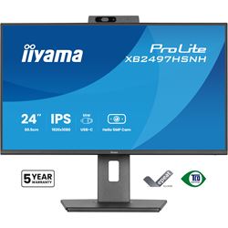 iiyama ProLite monitor XB2497HSNH-B1 24" IPS, Full HD, built-in 5MP Windows Hello camera and microphone, HDMI, Display Port, USB-C dock, Ergonomic Height Adjustable. thumbnail 0